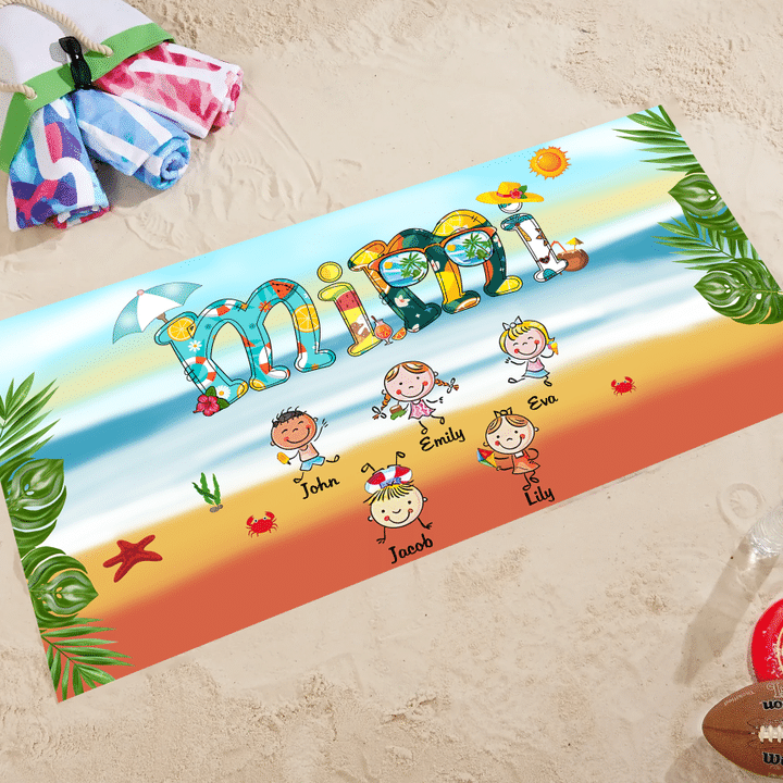 Mimi With Grandkids Beach Summer | Personalized Bath Towel