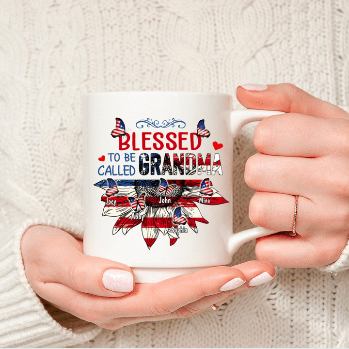 Blessed To Be Called Grandma With Grandkids Butterfly 4th July Mug