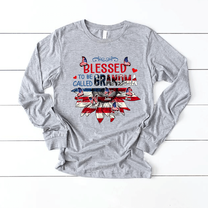 Blessed To Be Called Grandma With Grandkids Butterfly 4th July Longsleeve