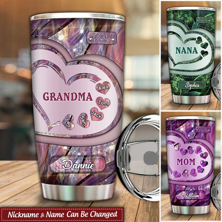 Sparkling Grandma- Mom With Sweet Heart Kids, Multi Colors Personalized Tumbler