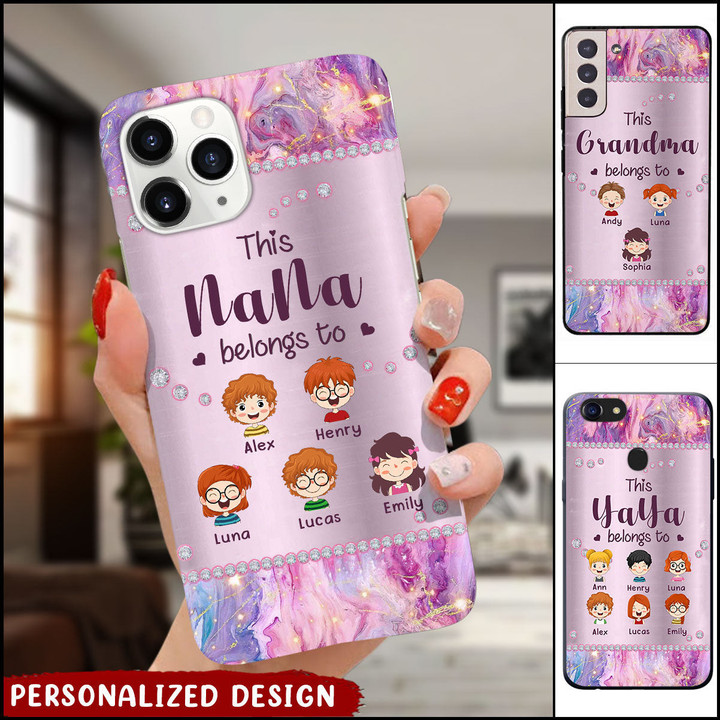 This Nana- Mom Belongs To Her Happy Kids, Sparkling Color Personalized Glass Phone Case LPL09JUN22DD1 Glass Phone Case Humancustom - Unique Personalized Gifts Iphone iPhone 13 