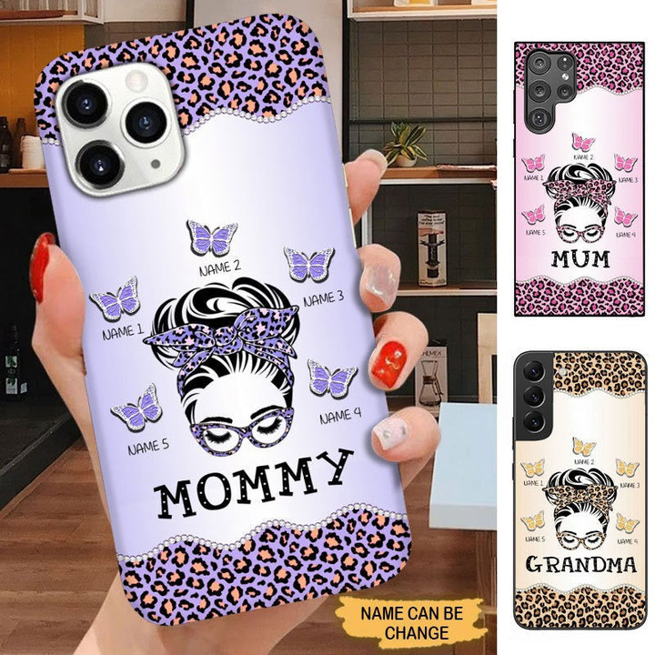 Leopard Pattern Bun Hair Mommy Grandma Auntie Butterfly Personalized Phone Case Phone case FUEL 