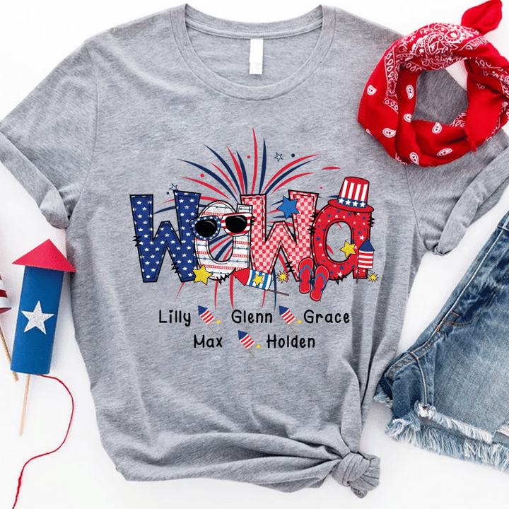 Patriotic Doodle 4th Of July Wawa And Grandkid T-Shirt