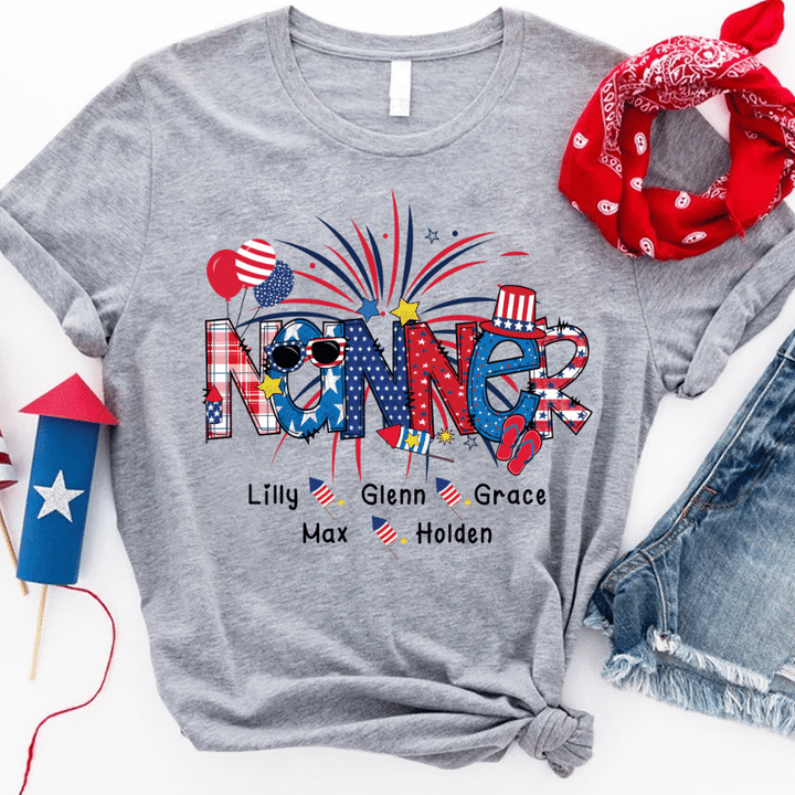 Patriotic Doodle 4th Of July Nanner And Grandkid T-Shirt