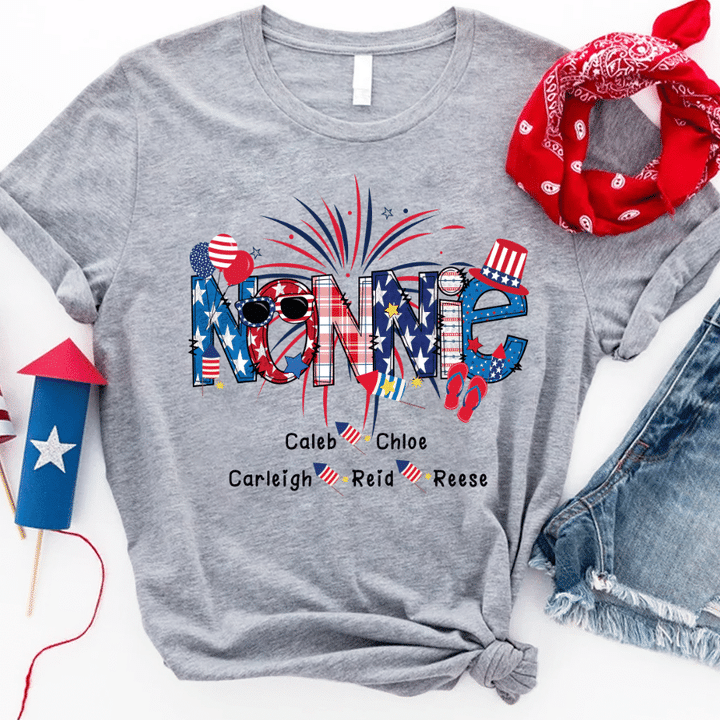 Patriotic Doodle 4th Of July Nonnie And Grandkid T-Shirt