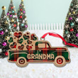 Red Truck With Flying Heart Christmas One Side Wood Ornament For Grandma, Made By Wood And One Side Print