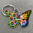 Grandma Colorful Butterfly With Sunflower Flat Acrylic Personalized Keychain For Grandma, 2 sides are the same
