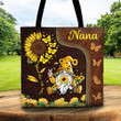 Grandkids Are My Sunshine Gnomes Sunflower With Butterflies Printed Personalized Tote Bag For Grandma