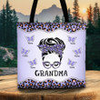 Grandma Messy Bun Leopard Personalized Printed Tote Bag For Grandma