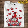 Personalized Grandma Nana Mom Heart Gnomes T-Shirt