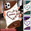 Grandma Mom Heart Kids' Handprints Mother's Day Gift Custom Names & Color Leather Pattern Phone case