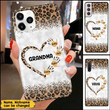 Personalized Grandma Mom Heart Hand Print Leopard Design Custom Phone Case