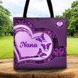 Grandma Heart Violet Butterflies Printed Pattern Personalized Tote Bag For Grandma