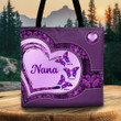 Grandma Heart Violet Butterflies Printed Pattern Personalized Tote Bag