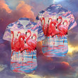 Flamingo Colorful Clouds Unisex Hawaiian Shirt, Flamingo Short Sleeve Hawaiian Aloha Shirt, Flamingo Hawaiian Shirt for men, women