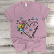 Grandma Heart With Grandkids Watercolor Flower V-Neck