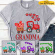 Personalized Shirt, Grandma And Grandkids Heart Tractor T-Shirt