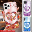 Sparkling Heart Couple Rings Personalized Glass Phone Case NLA06JUN22TP1