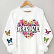 Personalized Nana Flowers Heart 3D Sweater Grandma Mom Wears Her Heart Kids On Sleeve Personalized 3D Sweater For Grandma Nana Gigi Mimi