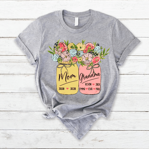Flower Art Mom Grandma Kids Names | Personalized T-Shirt