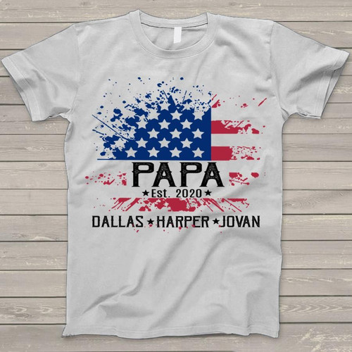 Papa Est And Grandkids Flag | Personalized T-Shirt