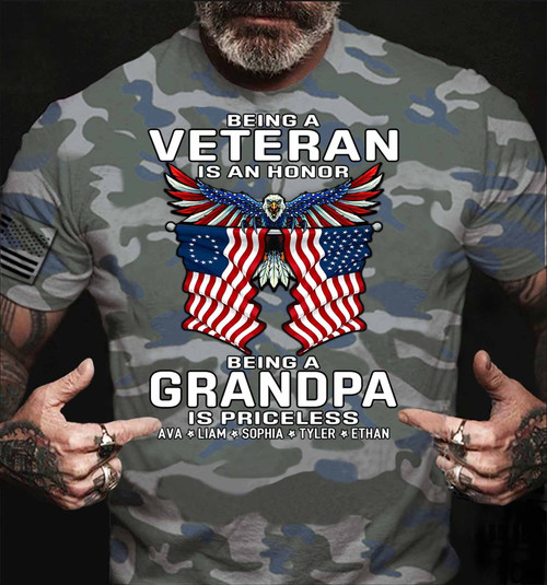 Being A Veteran Is An Honor - Being A Grandpa Is Priceless | Personalized 3D Shirt