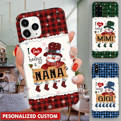I Love Being A Grandma Snowman Christmas Personalized Socks With Grandkids Phonecase