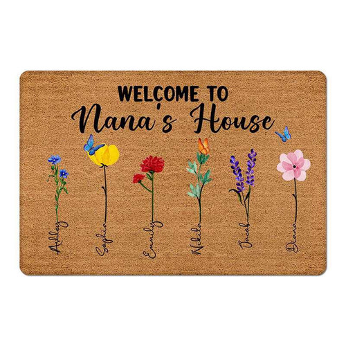 Welcome To Nana‘s House Watercolor Flower Personalized Doormat