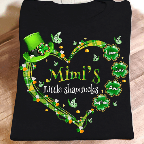 Mimi's Little Shamrocks With Grandkids Names - New | Personalized T-Shirt