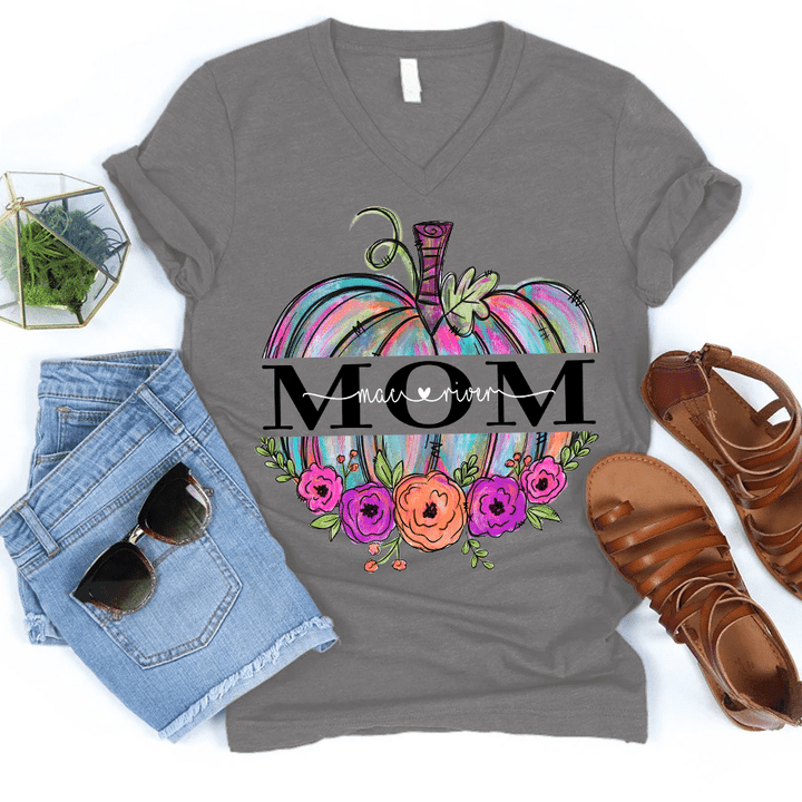 Mom - Pumpkin | Personalized V-Neck Shirt