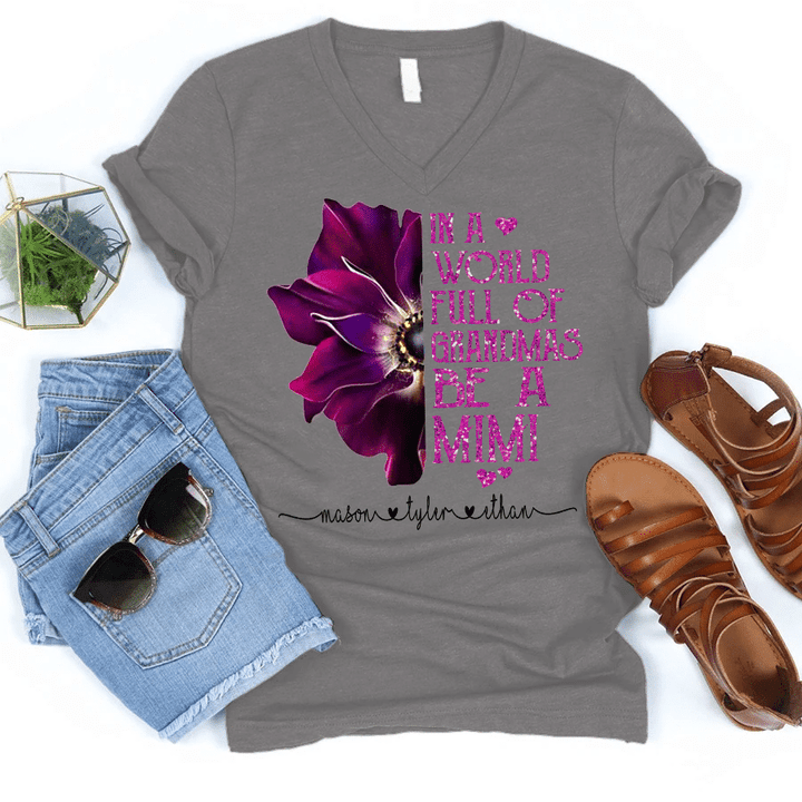 Be A Mimi - New Flower | Personalized V-Neck Shirt