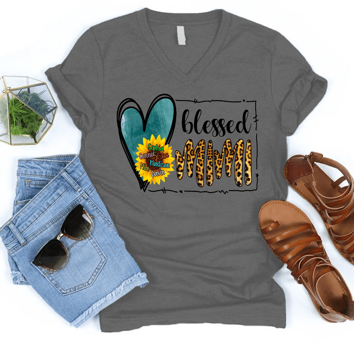 Blessed Mimi - Heart | Personalized V-Neck Shirt