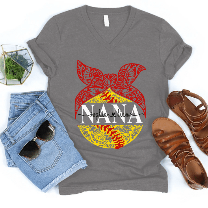 Nana - Baseball Lady | Personalized V-Neck Shirt