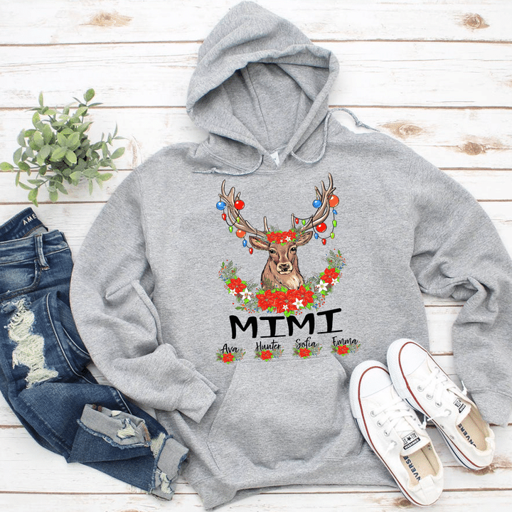 Mimi Reindeer With Grandkids Names - Christmas | Personalized Hoodie