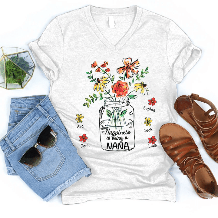 Happiness Being A Nana - Art | Personalized V-Neck Shirt