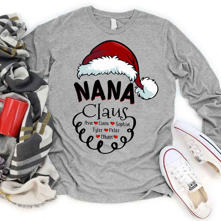 Nana Claus Christmas Heart | Personalized Long Sleeve Shirt