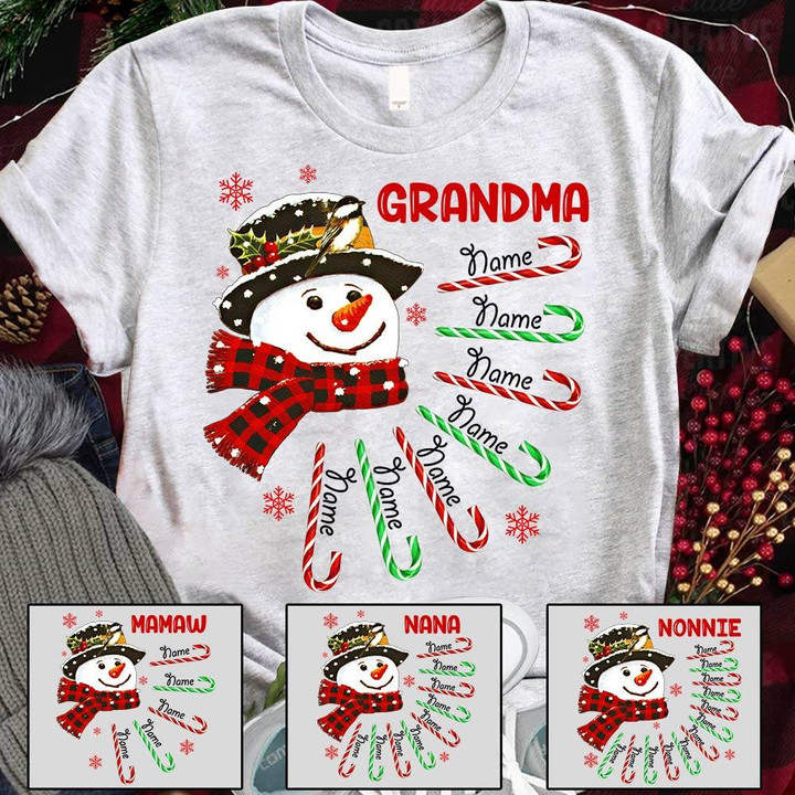 Nana Vintage Snowman With Candy Cane Winter Christmas Personalized Shirt For Grandma