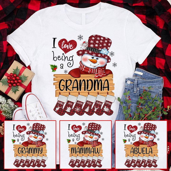 Snowman I Love Being a Grandma Christmas Gifts Personalized Ladies Shirt