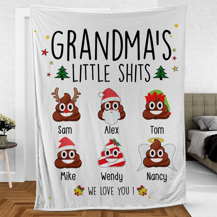 Funny Christmas Gift for Grandma, Personalized Grandma's Little Shits - Blanket