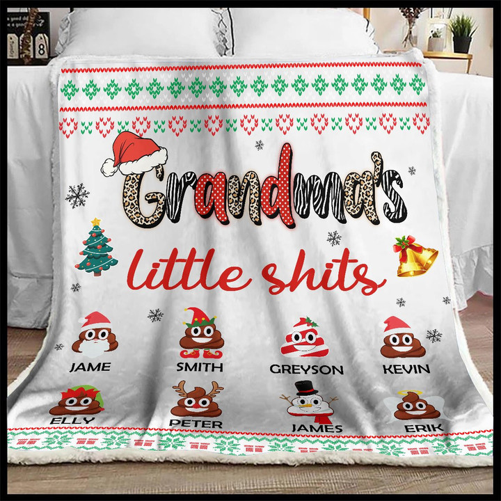 Personalized Christmas gift for grandma, Custom Grandma Little Shits - Blanket