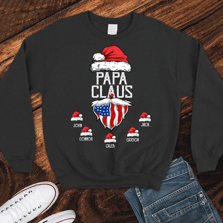 Papa Claus American Flag Beard Christmas | Personalized Sweatshirts