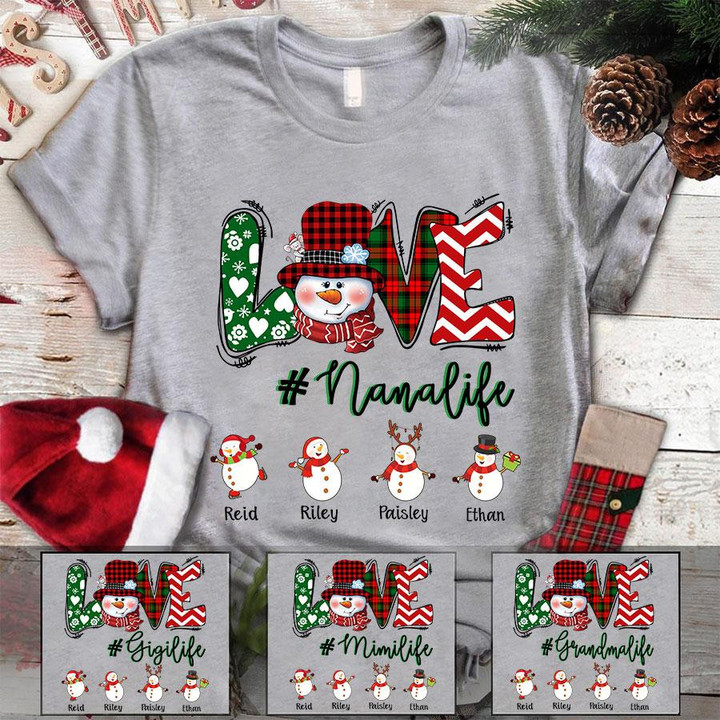 Personalized Love Grandma Snowman Christmas Shirt