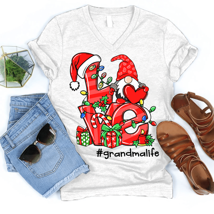 Christmas Gnome - Love Grandma Life | Personalized V-Neck Shirt