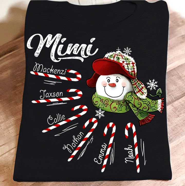Christmas Mimi with Kidnames - Snowman | Personalized T-Shirt
