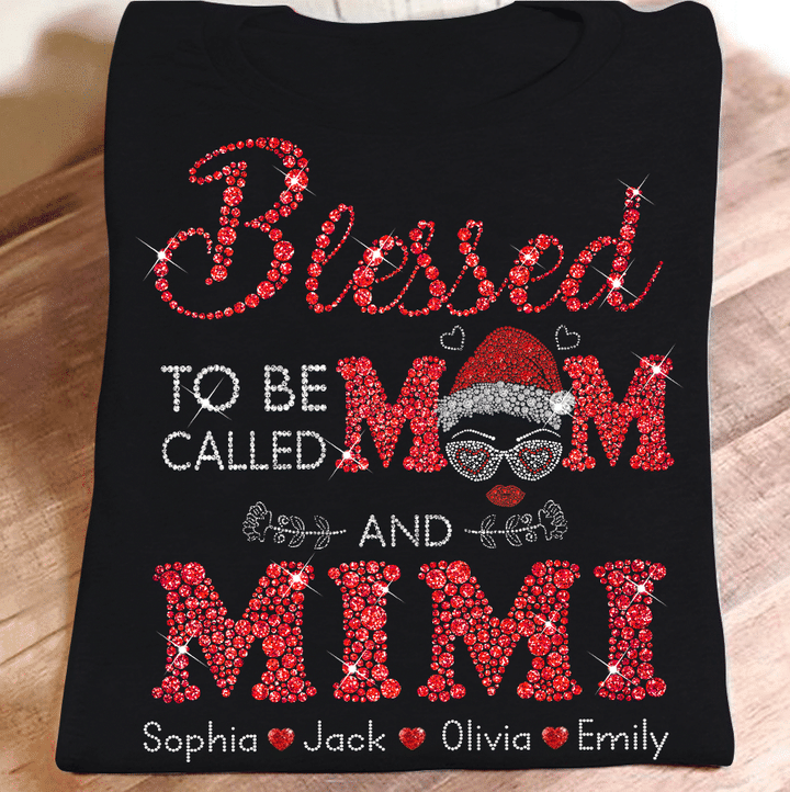 Blessed To Be Called Mom And Mimi - Christmas Santa | Personalized T-Shirt