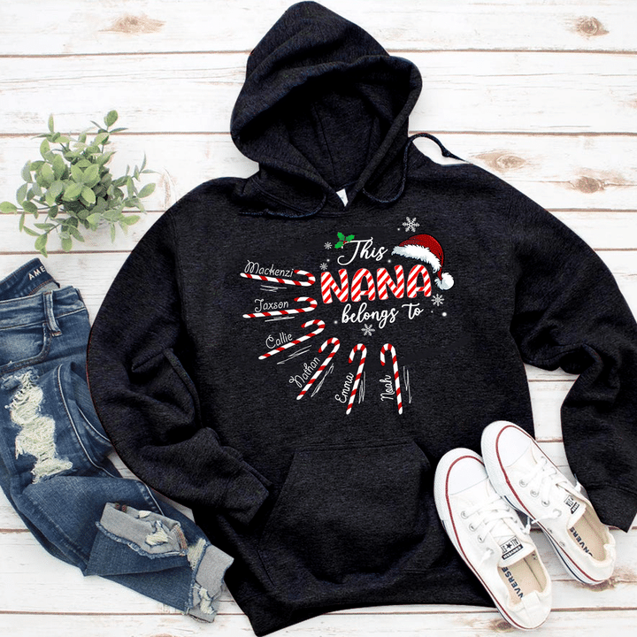 This Nana Belongs with Kidnames - Candy Christmas | Personalized Hoodie