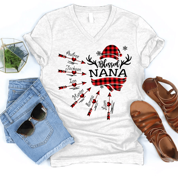 Blessed Nana - Claus | Personalized V-Neck Shirt