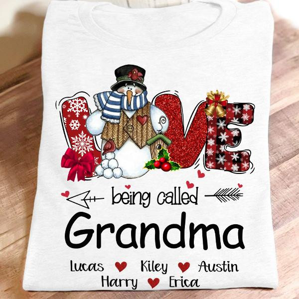 Love Being Called Grandma - Christmas Snowmen | Personalized T-Shirt