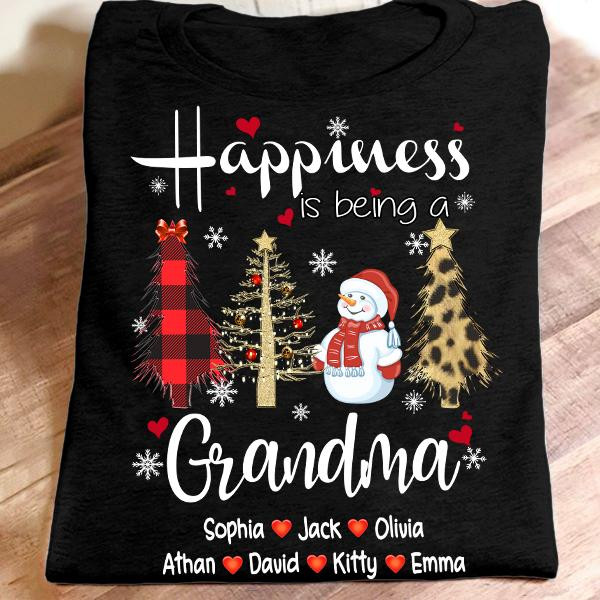 Happiness Is Being A Grandma - Snowmen | Personalized T-Shirt