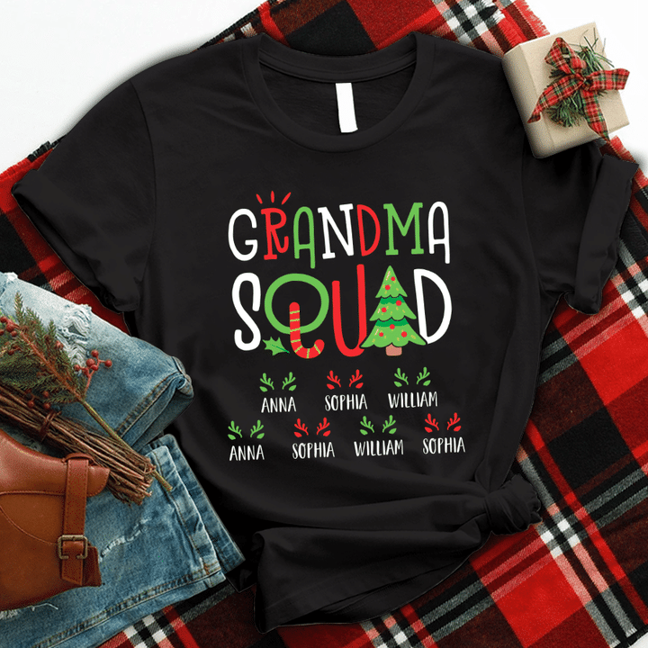 Personalized Grandma Squad Shirt With Grandkids' Name Christmas